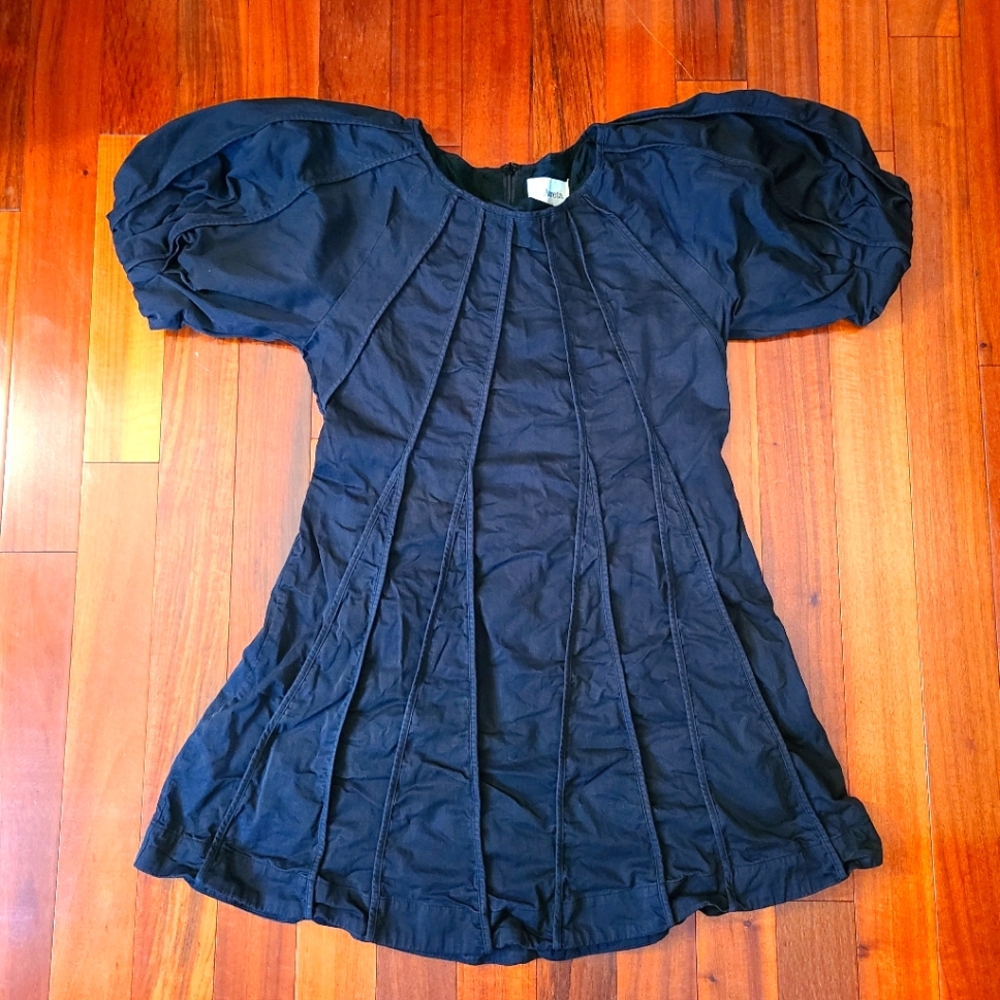 Elegant Black Aureta Anthropologie Women's L Capsule Dress Midi Zip-Back Casual